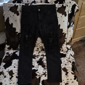 Men's Black Distressed Skinny Jeans